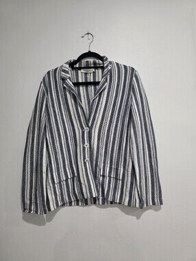 Amina Rubinacci Italian Blue White Striped Knit Blazer Jacket Size 44 / L